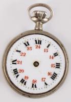 Zománcozott mintás ezüst (Ag) női zsebóra, hiánnyal, d: 3cm, bruttó 17g