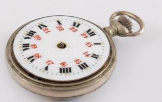 Zománcozott mintás ezüst (Ag) női zsebóra, hiánnyal, d: 3cm, bruttó 17g