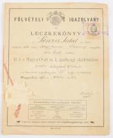 1891 Fölvételi igazolvány és leczkekönyv a Magyar-Óvári m. k. gazdasági akadémiára 12 p.