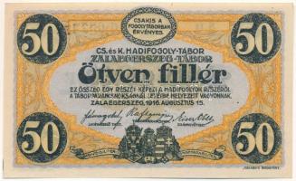 1916. Zalaegerszeg / hadifogolytábor 1916. augusztus 15. 50f arab sorozat és sorszámmal, "11 0374" T:AU  Hungary / Zalaegerszeg / POW camp 1916.08.15. 50 Heller with arabic serial numbers "11 0374" C:AU  Adamo HHZ-1.3V