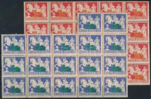 1916 évi Hadikölcsön propaganda bélyegek 2 ívdarab 36 bélyeggel, hozzá Györgyi Kálmán igazgató, Országos Magyar Iparművészeti Társulat levele Szege Sándor és Fekete Oszkár részére a bélyegekre vonatkozó pályázat eredményével