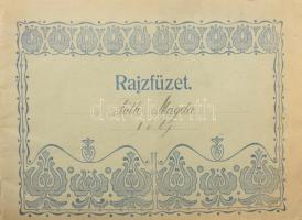 cca 1925-1940 Rajzfüzet érdekes bejegyzésekkel és rajzokkal (térképek, grafikonok, stb.)