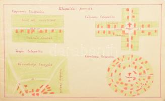 cca 1925-1940 Rajzfüzet érdekes bejegyzésekkel és rajzokkal (térképek, grafikonok, stb.)