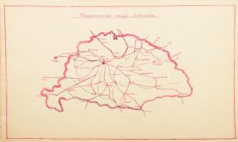 cca 1925-1940 Rajzfüzet érdekes bejegyzésekkel és rajzokkal (térképek, grafikonok, stb.)