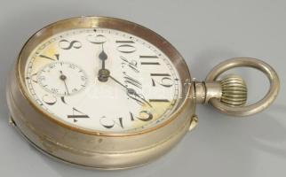 Nagyméretű fémtokos zsebóra, működik, sérült számlap, d: 7 cm