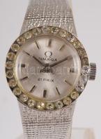 Omega 21 köves mechanikus női karóra, kopással, működik, d: 22mm