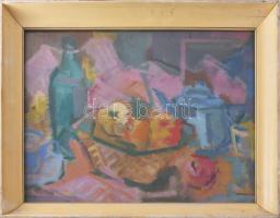 Freytag Zoltán (1901-1983): Csendélet. Olaj, vászon, jelezve balra fent. Hátoldalán Képcsarnok Vállalat címkéivel. Üvegezett fakeretben. 40x50 cm
