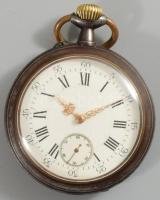 LeCoultre Gunmetal antik zsebóra, fém tokos, működik, d: 5 cm