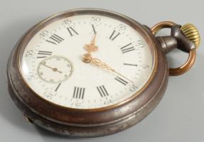 LeCoultre Gunmetal antik zsebóra, fém tokos, működik, d: 5 cm