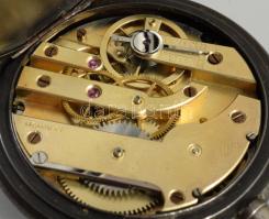 LeCoultre Gunmetal antik zsebóra, fém tokos, működik, d: 5 cm