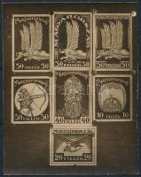 1925 Szege Sándor szobrászművész 7 db forgalmi bélyegtervének kisméretű nyomdai fotója