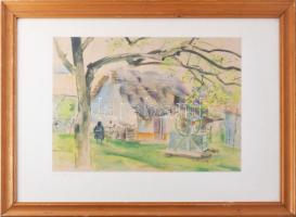 Farkas András (1920-1991): Bakópusztai udvar. Akvarell, papír, jelezve balra lent. Üvegezett fakeret...