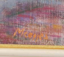 Meggyes László (1928-2003): Íriszek. Olaj, farost jelzett, hátoldalán autográf felirattal, 50×60 cm....