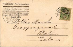 1905 Boldog Újévet / New Year greeting art postcard, lady with pig. litho (kis szakadás / small tear...