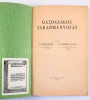 Éber Ernő - Weiser István: Gazdaságos takarmányozás. Bp., 1947., (Szeged, Szeged Városi Nyomda-ny.), 193 p. Fekete-fehér szövegközti illusztrációkkal. "Ezt a könyvet a Földmívelésügyi Miniszter adta...1949" nemzeti kiscímeres (Kossuth-címer) ajándékozási címkével. Kiadói papírkötés, a gerincen címkével.