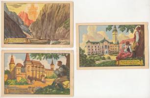 Erdély Örök Egyetlen Miénk! - 16 db régi, részben sérült erdélyi irredenta művészlap egy sérült képe...