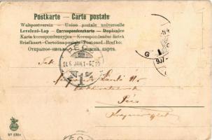 1908 Boldog Újévet / New Year greeting art postcard, lady with champagne, humour. litho (Rb)