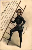 1904 Prosit Neujahr! / New Year greeting art postcard, chimney sweeper lady. litho (EB)