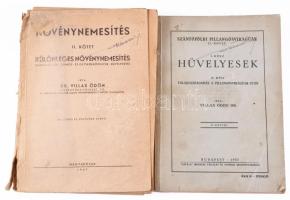 Villax Ödön: Szántóföldi Pillangósvirágúak II. köt. I. rész: Hüvelyesek. II. rész: Talajgazdálkodás a Pillangósvirágúak után. Bp., 1935, "Pátria", 206+1 p.+1 (színes) t. Szövegközti fekete-fehér illusztrációkkal. Kiadói papírkötés, kissé foltos borítóval, a borítón hajtásnyommal, a könyvtest szétvált és elvált a borítótól, ceruzás aláhúzásokkal és bejelölésekkel. + Villax Ödön: Növénynemesítés II. köt.: Különleges növénynemesítés. (Pázsitfűfélék, gúmós- és gyökérnövények, hüvelyesek.) Magyaróvár, 1947., Szerzői, ("Pátria"-ny.), 432 p. +2 (színes) t.Szövegközti fekete-fehér illusztrációkkal. Kiadói papírkötés, sérült borítóval, szétvált kötéssel, kijáró lapokkal.