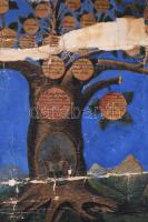 ca 1830-1860 az iglói Szontágh család 2 db történelmi családfája: 1. nagy méretű, vászonra festett c...