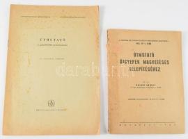 Kolbai Károly: Útmutató újgyepek magvetéses telepítéséhez. Bp., 1943., M. Kir. Földmívelésügyi Minisztérium, 68+1 p. 2. kiadás. Kiadói papírkötés, ceruzás aláhúzásokkal, foltos borítóval, a borítón címkével. + Terényi Sándor: Útmutató a gyümölcsfák permetezésére. Bp.,1958,Mezőgazdasági, 13+2 p. Kiadói papírkötés, foltos borítóval.
