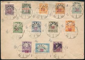 Baranya (II.) 1920 12 klf érték borítékon, "PÉCS / A2 1 A2" bélyegzéssel érvénytelenítve, Bodor vizsgálójellel (hátoldalon Miertl Gyula feladói bélyegző)