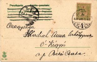 1903 Boldog Újévet! / New Year greeting art postcard, lady with horseshoe and chimney sweeper puppet...