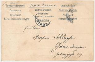 1903 Prosit Neujahr / New Year greeting art postcard, lady with clovers. Art Nouveau, litho (ázott /...