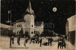 Dicsőszentmárton, Tarnaveni, Diciosanmartin; éjjeli montázs részeg férfiakkal holdfényben. Dosztál Erzsébet kiadása / night montage with drunken men in moolight (EK)