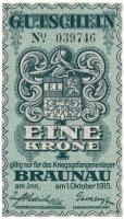 Ausztria / Braunau hadifogolytábor 1915. 1K "039746" T:UNC Austria / Braunau POW camp 1915. 1 Krone "039746" C:UNC