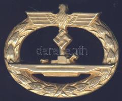 Német 3. Birodalom 1940-es évek tengeralattjáró kitüntetés, fém aranyozva, eredeti díszdobozban T:2