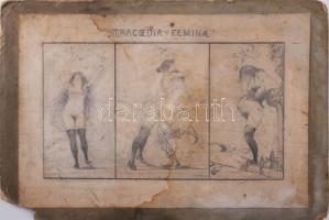 Simay Imre (1874-1955): Tragoedia feminae (erotikus rajz), 1897. Ceruza, papír, jelzett. Kartonra kasírozva. Foltos. Karton sérült. 22,5x32 cm