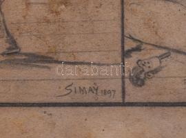 Simay Imre (1874-1955): Tragoedia feminae (erotikus rajz), 1897. Ceruza, papír, jelzett. Kartonra ka...