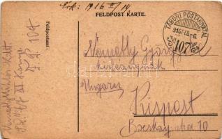 1916 Feldpostkarte / egyedi, kézzel rajzolt első világháborús tábori posta levelezőlap / WWI Austro-...