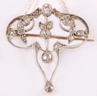 cca 1920 14K Arany (Au) és ezüst (Ag) nyakláncbross, benne 21 darab klf méretű gyémánttal, közte 4 d...