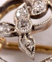 cca 1920 14K Arany (Au) és ezüst (Ag) nyakláncbross, benne 21 darab klf méretű gyémánttal, közte 4 d...