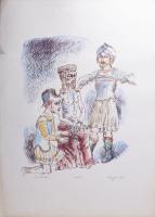 Galambos Tamás (1939-): Kicsúfolás. Színezett litográfia, papír, jelzett, számozott (100/82). Hátoldalán Képcsarnok Vállalat bélyegzésével. Lapszéli szakadással és ázásnyommal. 40x32 cm