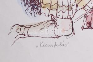 Galambos Tamás (1939-): Kicsúfolás. Színezett litográfia, papír, jelzett, számozott (100/82). Hátold...