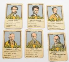 cca 1937 Magyar Pantheon irodalmi és művészeti kvartett kártyajáték 34 lapja (hiányos, eredetileg 48...