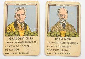 cca 1937 Magyar Pantheon irodalmi és művészeti kvartett kártyajáték 34 lapja (hiányos, eredetileg 48...