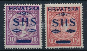 SHS 1918 Zita 10f és Károly 15f, Bodor vizsgálójellel (60.000)