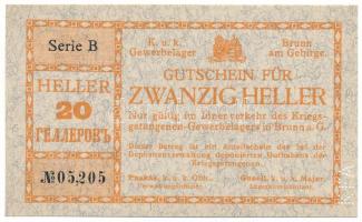 Ausztria / Brunn am Gebirge hadifogolytábor 1914-1918 k. 20h "KFA" perforációval T:UNC Austria / Brunn am Gebirge POW camp 1914-1918. 20 Heller with "KFA" perforation C:UNC