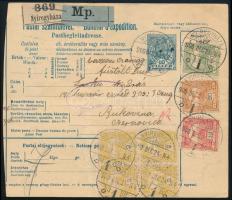 1900 Szállítólevél 7 db Turul bélyeggel Nyíregyházáról Bukovinára