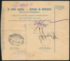 1900 Szállítólevél 7 db Turul bélyeggel Nyíregyházáról Bukovinára