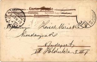 1902 Vadász és hölgy / Hunter and lady. Emb. litho (fl)