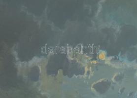 Olvashatatlan jelzéssel, XX. sz. második fele: Vízparti táj hajókkal. Olaj, vászon. Dekoratív, üvege...