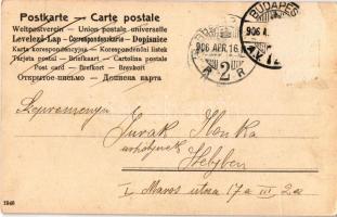 1906 Húsvéti üdvözlet / Easter greeting art postcard, ladies with egg, rabbits and sheep. Art Nouvea...