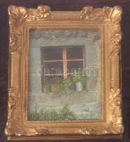 Olvashatatlan jelzéssel, XX. sz. második fele, 2 db mű: Udvarrészletek. Olaj, fa. Dekoratív, üvegeze...