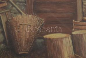 Olvashatatlan jelzéssel, XX. sz. második fele, 2 db mű: Udvarrészletek. Olaj, fa. Dekoratív, üvegeze...