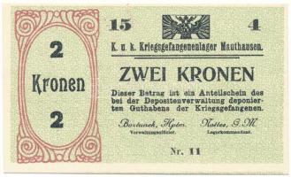 Ausztria / Mauthausen hadifogolytábor 1914-1918 k. 2K "UNGILTIG (érvénytelen)" bélyegzéssel a hátlapon T:UNC,AU Austria / Mauthausen / POW camp ~1914-1918. 2 Krone "UNGILTIG (invalid)" overprint on the back C:UNC,AU